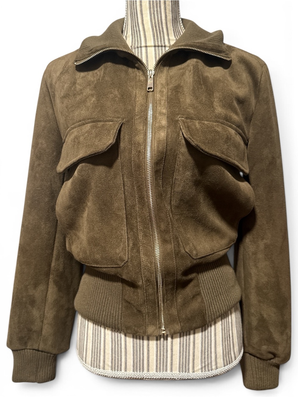NWOT Zara Brown Suede Bomber Jacket, XS